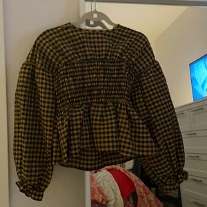 ASOS puff sleeve peplum gingham top